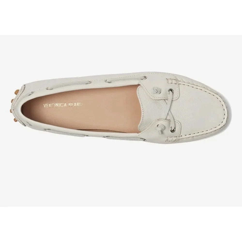 Veronica Beard Jia Boater White Leather Boat Shoes Driving Mocs Womens 5M NEW
